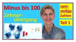 Minus bis 100 mit Zehnerübergang zweistellige Zahlen Teil 1  Einführung mit Legosteinen [upl. by Thenna]