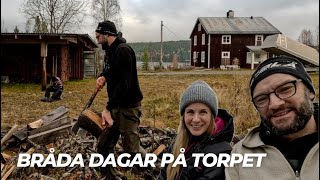 Tillbaka på torpet Tilläggsisolerar på övervåningen vedspisen strular vedhuggning lunch ute [upl. by Westland]