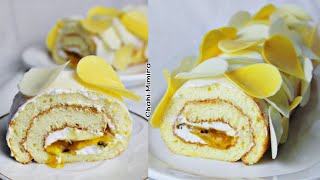 بيسكوي رولي قطني خفييف و بنين مع طريقة جديدة للتزيين بالشوكولاطة  swiss roll cake [upl. by Reube]