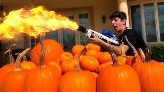 REAL LIFE FLAMETHROWER VS PUMPKINS [upl. by Ssilb32]