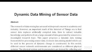 Dynamic Data Mining of Sensor Data [upl. by Blumenthal]