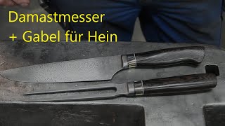 Herstellung eines DAMASTMESSERS und einer GABEL für Hein MAKING DAMASCUS KNIFE AND FORK [upl. by Chariot554]