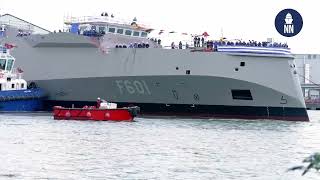 Greece’s First FDI HN Frigate quotKimonquot Technically Launched by Naval Group [upl. by Solakcin]