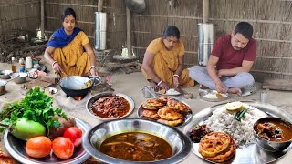 Village cooking and village lifestyle in Assam India  fish curry brinjal fry and tomato chutney [upl. by Assert]