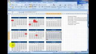 Excel 2007 Réalisez un calendrier avec des jours fériés en 30mn [upl. by Leinehtan]