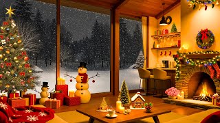 Cozy Livingroom Jazz with Fireplace Sounds🎄Relaxing Christmas Jazz amp Snowfall Outside the Window [upl. by Tiffa]