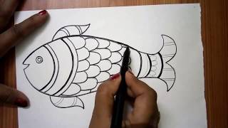 Fish Madhubani Painting  Sketch  Part 1 [upl. by Eetsud]