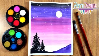 Cómo pintar PAISAJE NOCTURNO fácil con ACUARELA  How to paint easy NIGHT LANDSCAPE with WATERCOLOR [upl. by Phyllis]