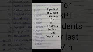 Upper limb important questions for bpt students last month exam easy preparation ytshorts bpt [upl. by Iridis]