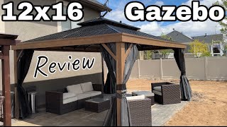 Yoleny 12x16 Double Roof Gazebo Review  Aluminum Wood Grain Look  The Perfect Backyard Addition [upl. by Haodnanehs]