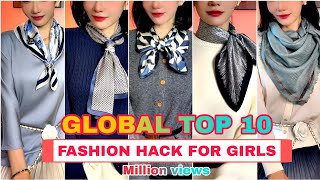 Global Top 10 Fashion scarf hacks for girls  how to tie a chiffon neck scarf  fashion scarf [upl. by Riella703]