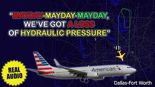 MAYDAY Hydraulic failure after takeoff American Boeing 737 stops on runway at Dallas Real ATC [upl. by Dalenna]