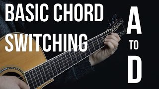 Chord Switching Practice  A to D  Easy Beginner Guitar Lessons [upl. by Anaile]