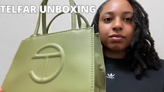 TELFAR UNBOXING  SMALL DRAB SHOPPING BAG REVIEW [upl. by Dulcine434]