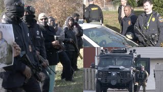 Police protect home of Emmett Tills accuser Carolyn Bryant as armed protesters demand her arrest [upl. by Bobina608]