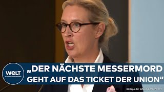 NEUWAHLEN quotJeden Tag Taktierereiquot Alice Weidel tobt AfDChefin schießt heftig gegen die Union [upl. by Alon]