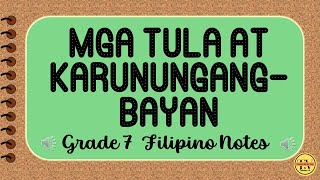 MGA TULA AT KARUNUNGANGBAYAN Grade 7 Filipino Notes MATATAG Curriculum Based [upl. by Navetse]