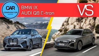 BMW iX vs Audi Q8 Etron  2024  Detailed Comparison of Specs Dimensions and Prices [upl. by Rednasyl83]