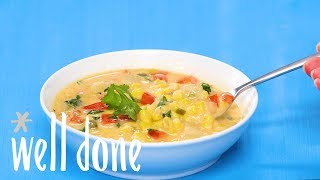 How To Make Copycat Panera Summer Corn Chowder  Recipe  Well Done [upl. by Akinyt369]