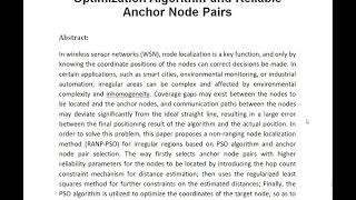 Node Localization Algorithm for Irregular Regions Based on Particle Swarm Optimization Algorithm and [upl. by Ajad525]