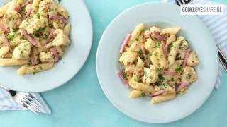 Pasta Carbonara met geroosterde bloemkool  CookLoveShare [upl. by Dragelin171]