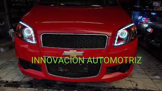 MODIFICACION FAROS AVEO RETROFIT LUPAS TIRA TIPO AUDI DIAMANTE [upl. by Auqinehs]