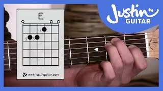 E Chord  Easy Third Guitar Chord  Beginner Guitar Lessons Stage 1  JustinGuitar BC113 [upl. by Donn]