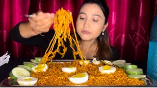 Spicy 🌶️🥵 noodles eating with eggs  Noodles eating challenge  Nepali noodles eating [upl. by Glogau]