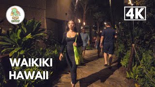 4K Waikiki Beach at Night  Honolulu Hawaii walking tour [upl. by Idram761]