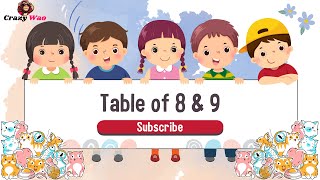 Table of 8 and 9  8 and 9 ka table  8 aur 9 ka Pahada  Learn Table of 8 and 9 in English [upl. by Esialb]