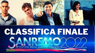 VINCITORE E CLASSIFICA FINALE SANREMO 2022 SORPRESE NELLE PRIME POSIZIONI [upl. by Doowron542]