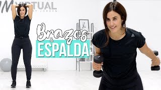 Ejercicios con mancuernas  Tonifica brazos y elimina rollitos de la espalda [upl. by Fidelas]