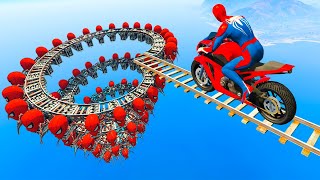 الأبطال الخارقين على القضبان دوامة قمع جسر  SPIDERMAN on Motorcycle in Spiral Bridge Stunt Ride [upl. by Araz]