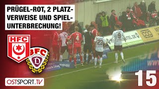 PrügelROT 2 Platzverweise und Spielunterbrechung Halle  BFC Dynamo  Regionalliga Nordost [upl. by Alatea]