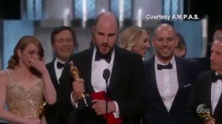 Moonlight or La La Land Best Picture Mixup at Oscars [upl. by Aipotu]