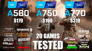 ARC A580 8GB vs ARC A750 8GB vs ARC A770 16GB  R97950X3D  1080p  20 Games Tested [upl. by Elliot]