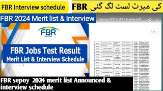 FBR Merit list 2024 lag gayi FBR merit list amp Interview date amp time schedule job fbr fbrlist [upl. by Nickie]