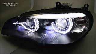 SWDRL LED Angel Eye Scheinwerfer passend für BMW X5 E70 0710 High ULEDTFL Black Upgrade SWTuning [upl. by Cordell]