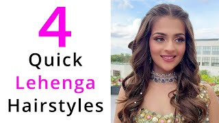 4 Quick amp Simple Hairstyles For Lehenga  Open Hair Hairstyles [upl. by Wrigley490]