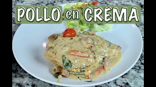 Pollo en salsa blanca con crema de leche espinaca tocineta y vino blanco  FACIL Y SIN RECETA [upl. by Barrett622]