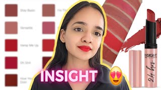 Insight 24 Hr Non Transfer Matte Lipstick Review  Swatches  Insight Cosmetics  Insight Lipstick [upl. by Nnylcaj]