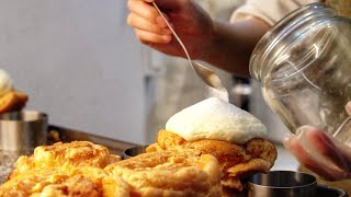 Popular dessert in Taichung Night Market  台中夜市甜點，焦糖牛奶泡芙、吉拿棒、老窗白糖粿 凍檸茶  Taiwanese Street Food [upl. by Wallache]