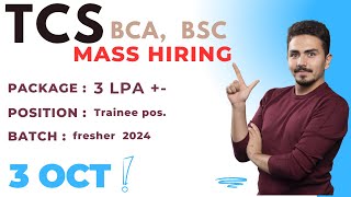 TCS mass Hiring  BCA BSC BSC VCOM HIRINGS  JOBS 2024 TATA [upl. by Schlessinger762]