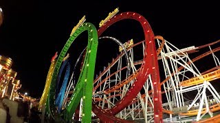 Night Ride on Olympia Looping Volume UP Back seat roller coaster POV Oktoberfest Germany [upl. by Eintihw]