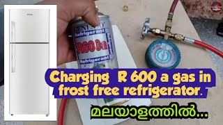 Gas charging  frostfree  doubledoor fridge refrigeration  R600a  refrigerant [upl. by Allehc]