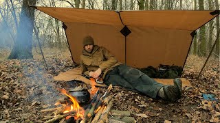 Solo Day Camping With Oilskin NESSMUK Tarp  BUSHCRAFT SPAIN [upl. by Vanderhoek]