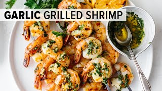 BEST GRILLED SHRIMP RECIPE  garlic grilled shrimp skewers  easy [upl. by Aztilem]