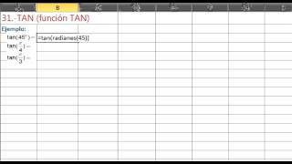 Excel función tan tangente de un ángulo en radianes con excel [upl. by Aihtibat161]