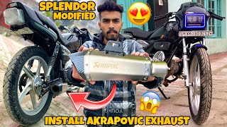 Splendor Modified Install Akrapovic Exhaust 🔥 Loud Silencer 😱 Yogesh 01 [upl. by Aneryc]