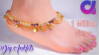 How to make silk thread anklets at home  silk thread jewellery  tutorial  Artkala 191 [upl. by Placeeda998]